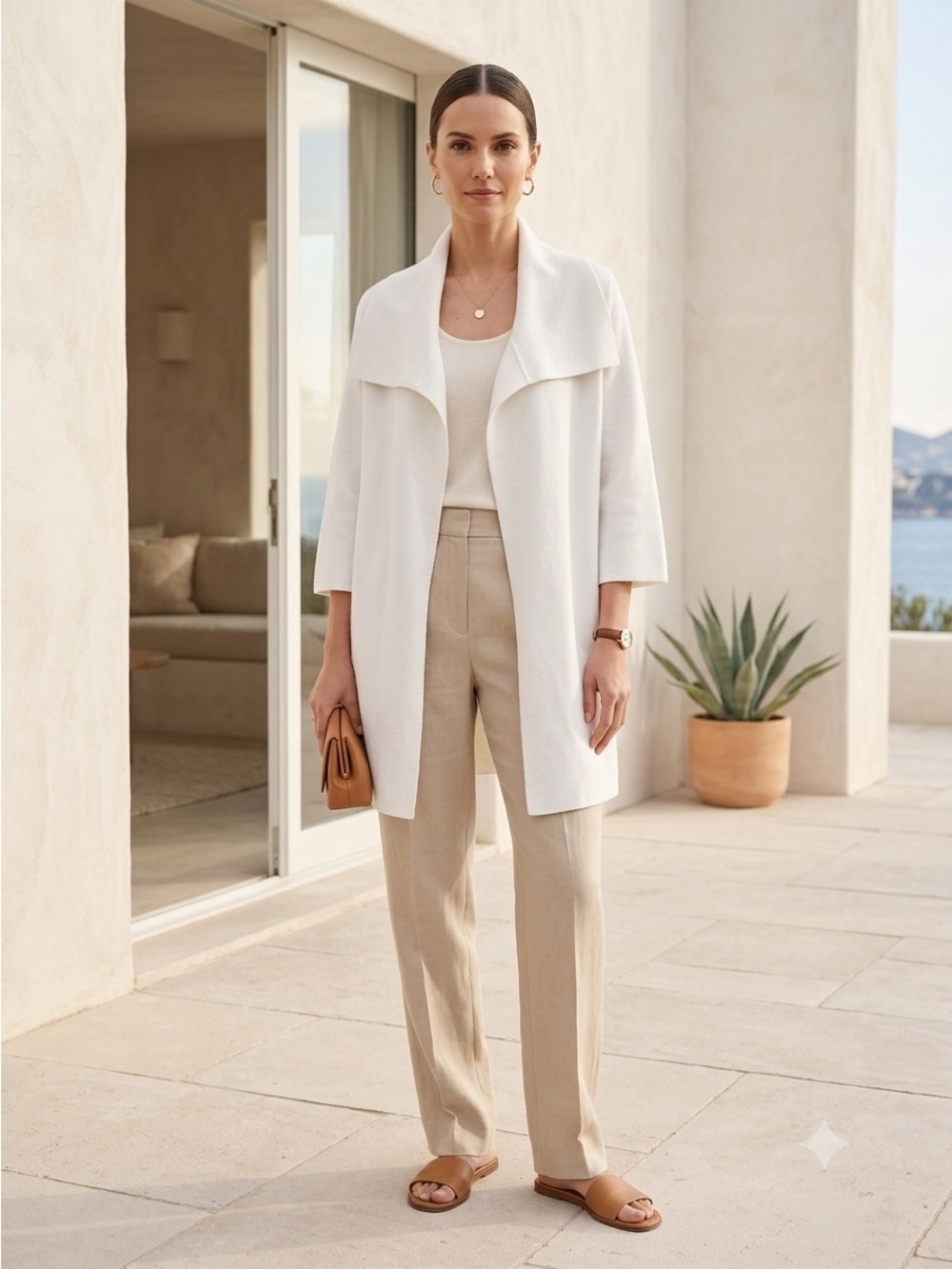 Carolyn Donnelly The Edit White Cotton Knit Duster Cardigan Coat - Small